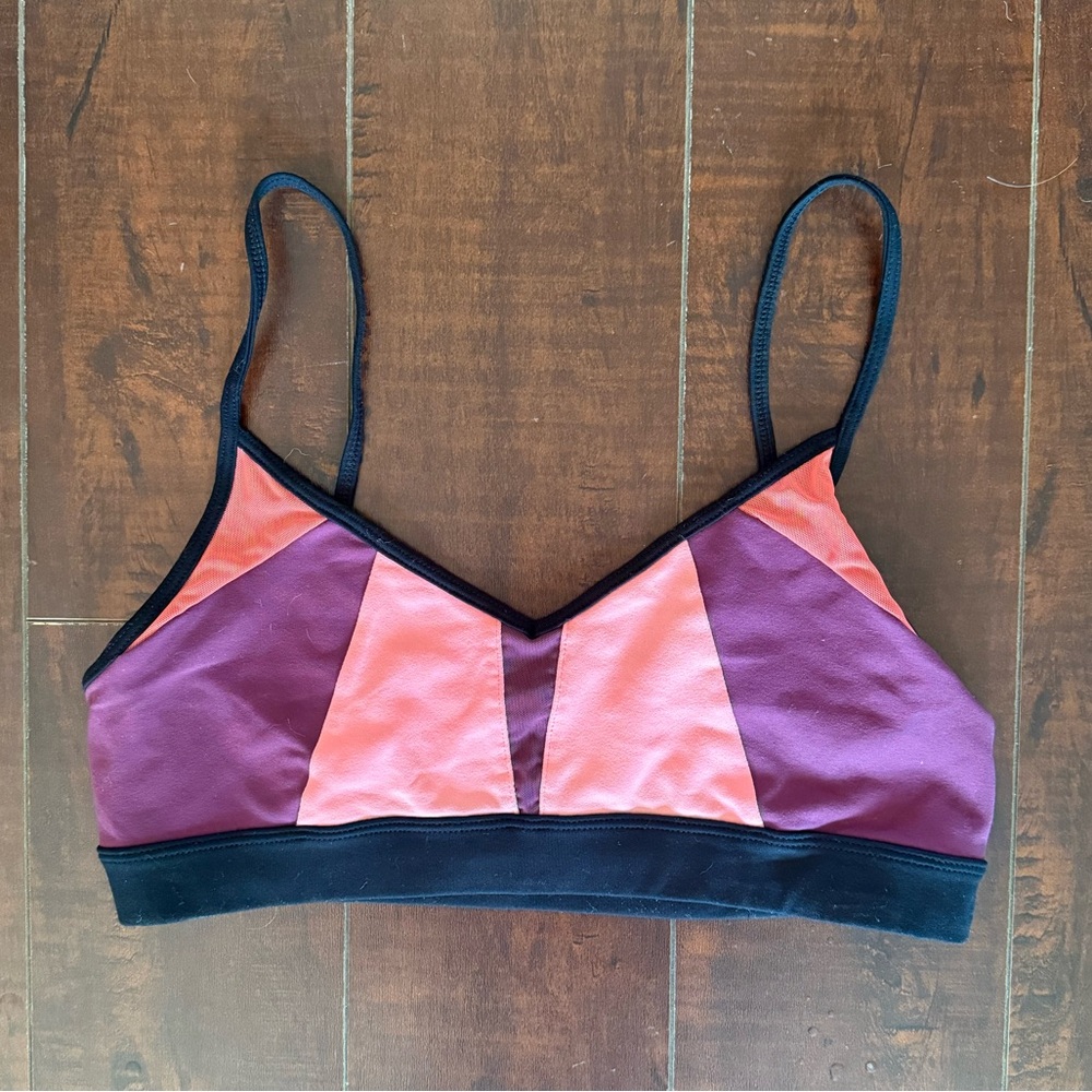alo yoga Colorblock Bralette in Black, Pink, and Purple